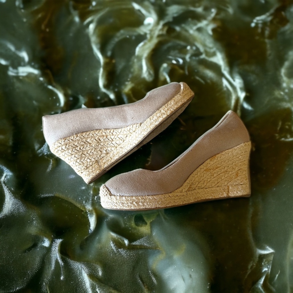J.Crew Espadrilles Seville Beige Metallic Canvas Wedge Shoes 9.5